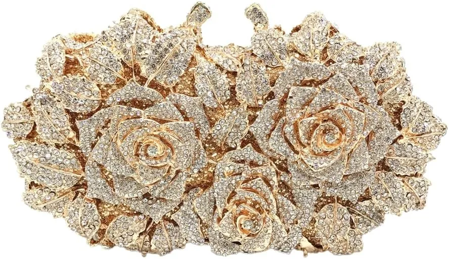 Solyinne Evening Bag for Woman Rose Flower Rhinestone Purse Party Wedding Cocktail Handbags Bling Purse