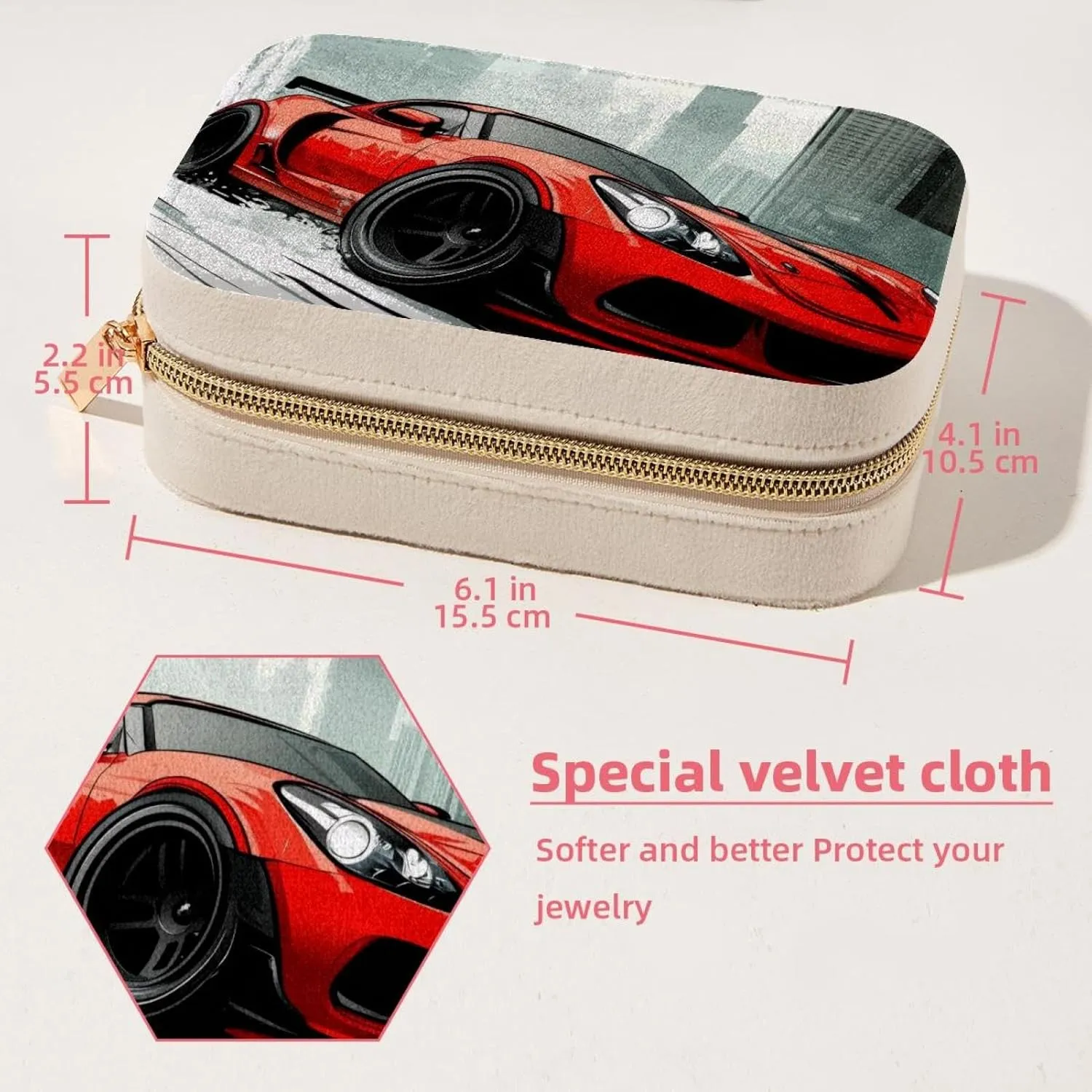 Sports Race Car Street Racer Travel Jewelry Box, Portable Travel Display Case Storage Holder Boxes for Stud Earrings, Rings, Necklaces, Bracelets