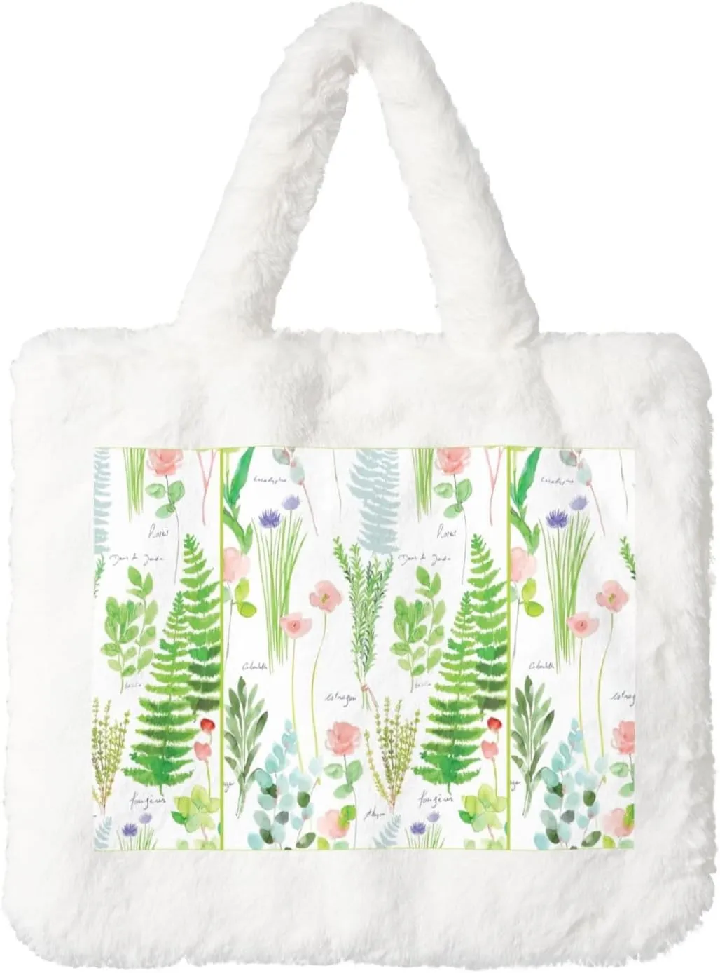 Springtime Herb Garden Print Handbag Plush Tote Bag Women Ladies Tote Purse Handbag Fluffy Shopping Dating Bag