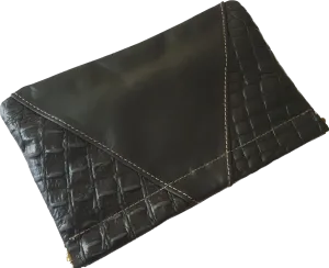 Square Black Leather Croc Embossed Clutch Moy Tasmania