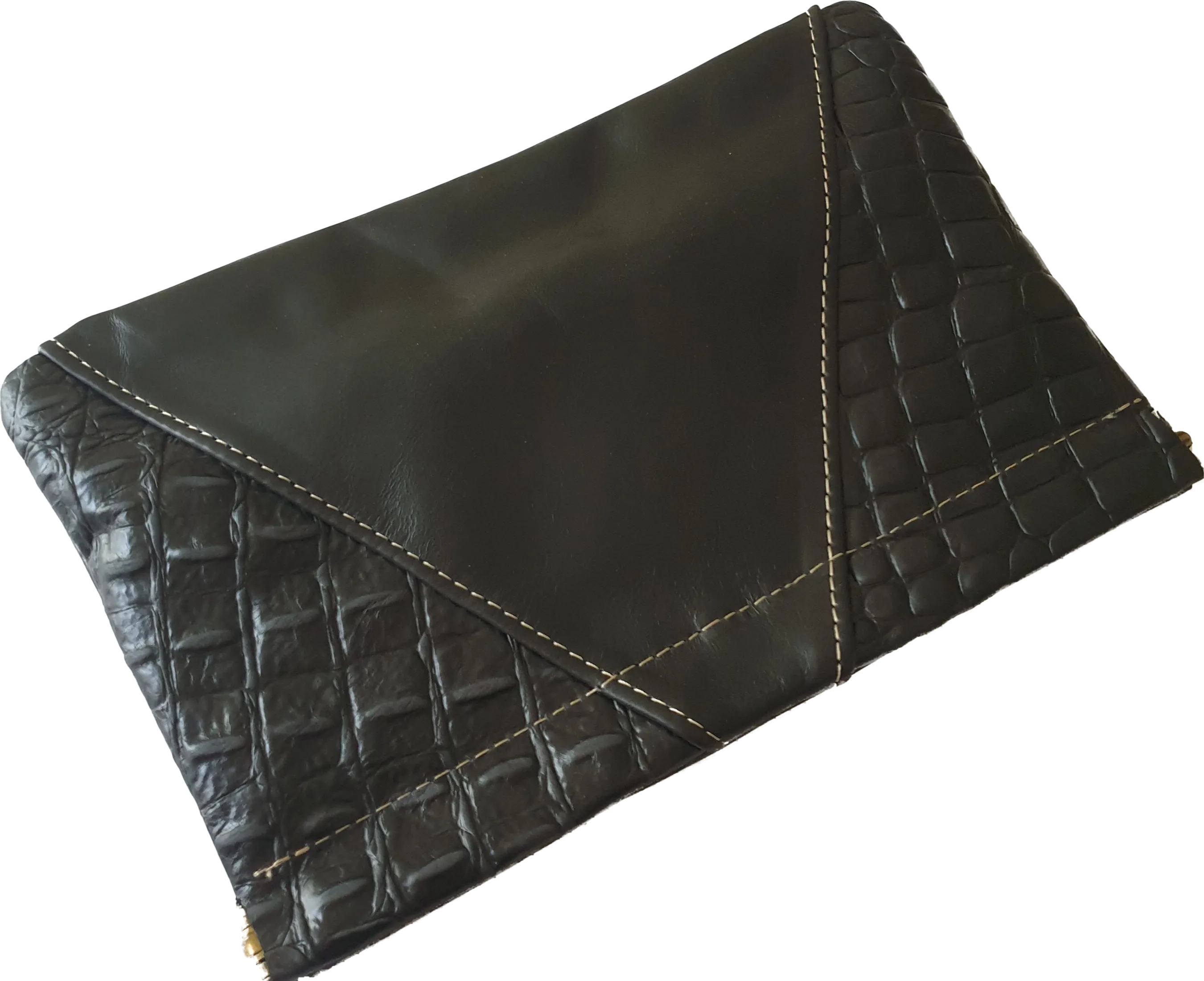 Square Black Leather Croc Embossed Clutch Moy Tasmania
