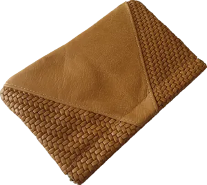 Square Caramel Leather Cableknit Clutch Moy Tasmania