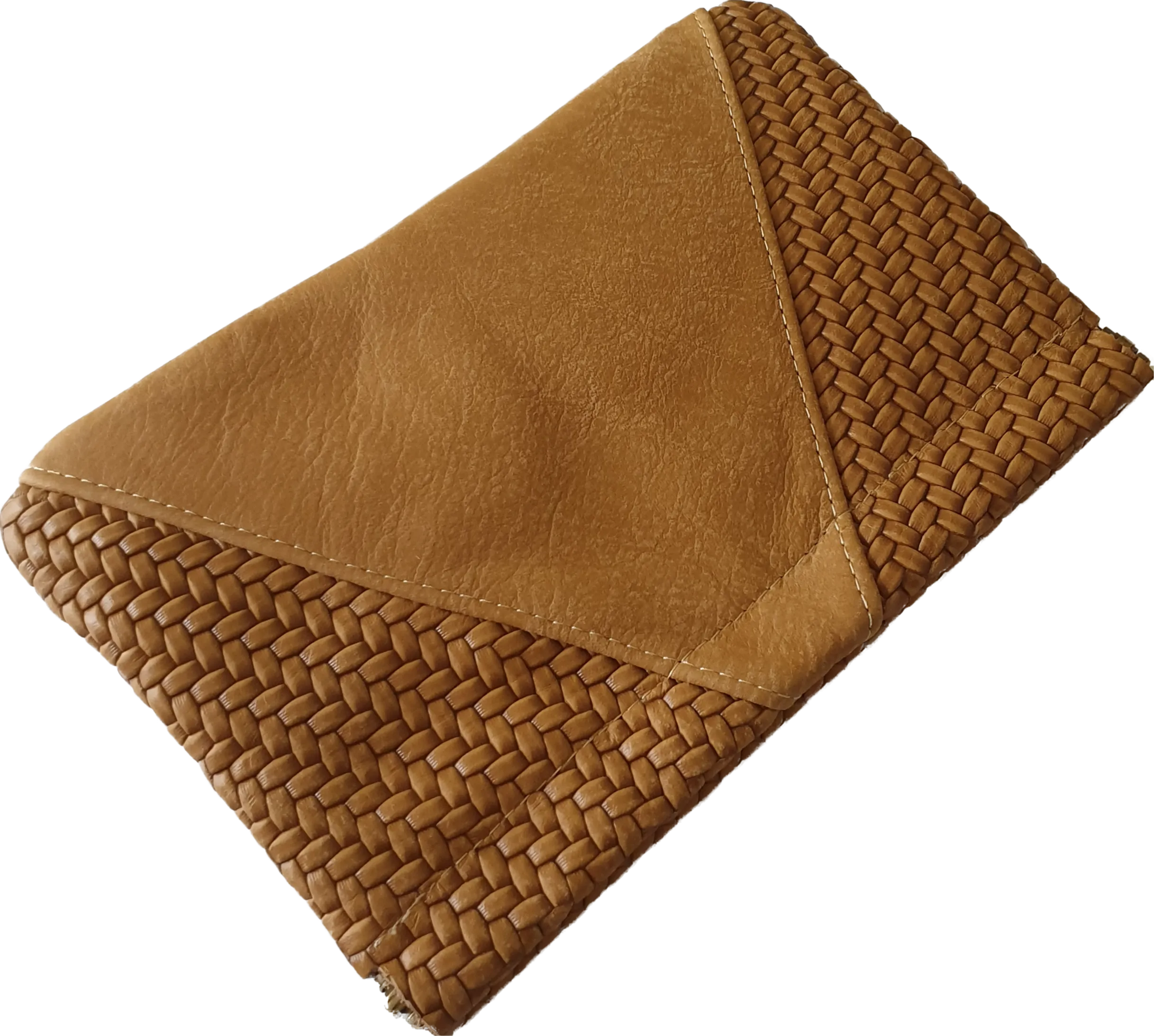 Square Caramel Leather Cableknit Clutch Moy Tasmania