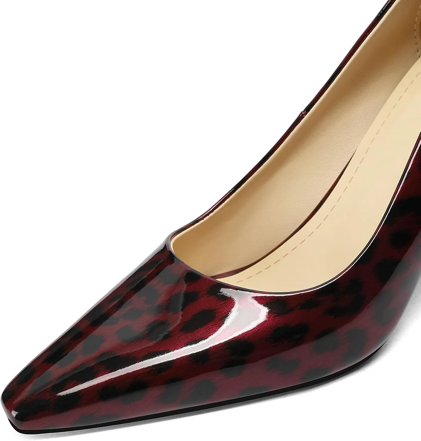Square Toe Stiletto Heel Patent Leather Leopard Print Pumps for Women Slip On Comfortable Horseshoe Heels