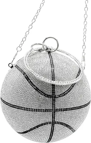 Star Basketball Clutch Women Basketball Shaped Cross Body Purse Rhinestone Round Ball Crystal Evening Bag Clutch Handbag for Wedding Party