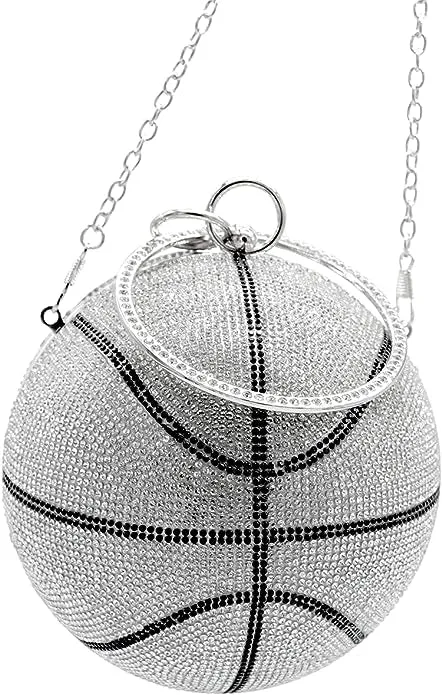 Star Basketball Clutch Women Basketball Shaped Cross Body Purse Rhinestone Round Ball Crystal Evening Bag Clutch Handbag for Wedding Party