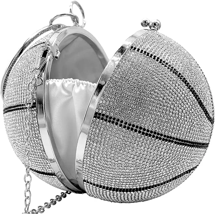 Star Basketball Clutch Women Basketball Shaped Cross Body Purse Rhinestone Round Ball Crystal Evening Bag Clutch Handbag for Wedding Party