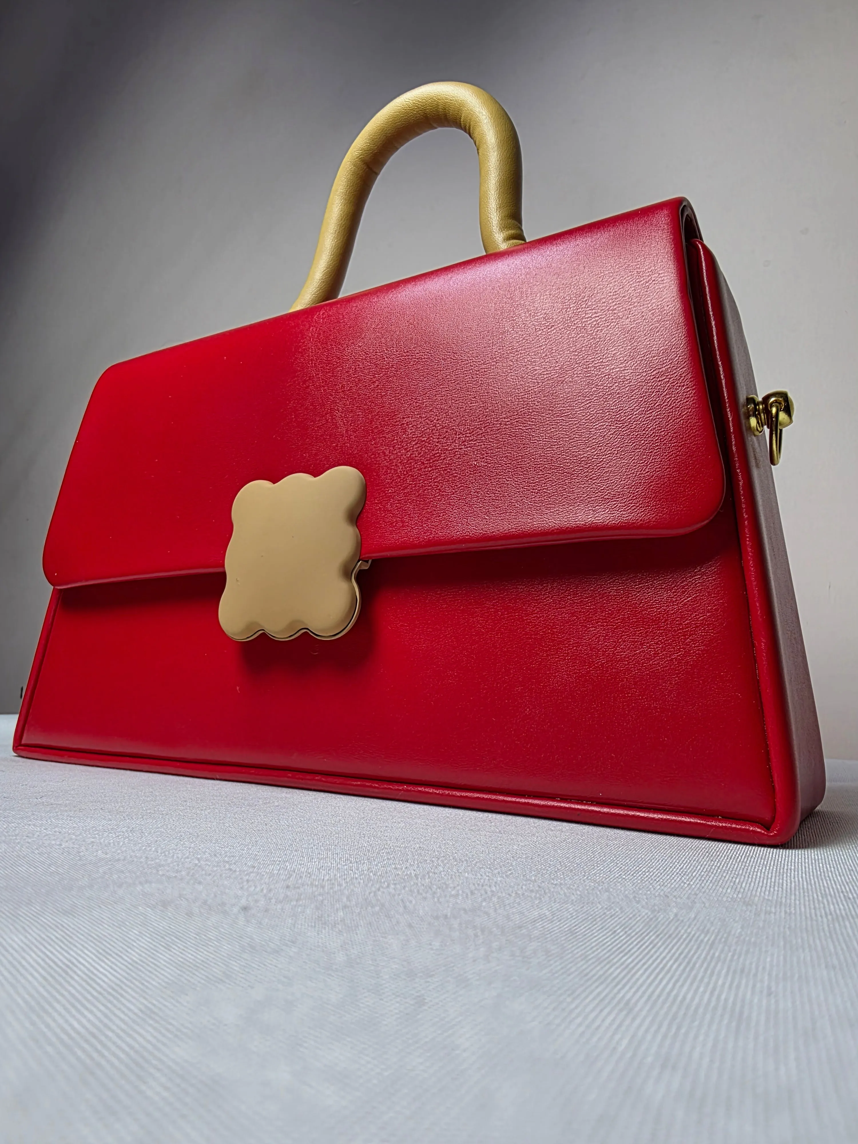 Statement Red Structured Handbag with Sculptural Handle