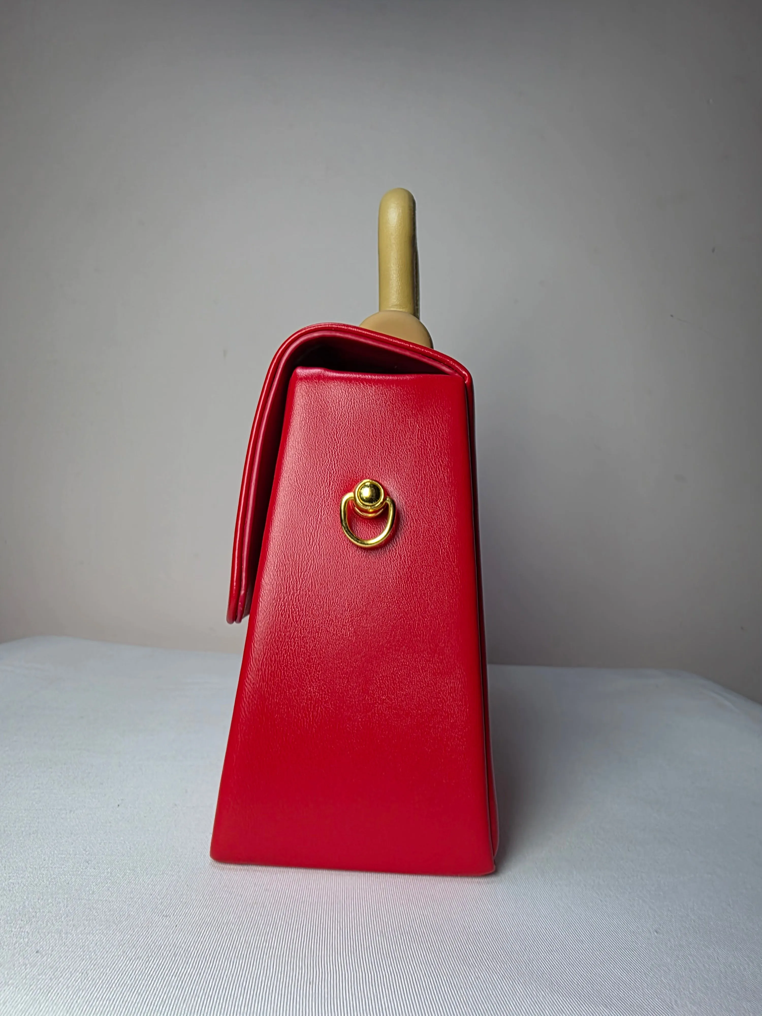 Statement Red Structured Handbag with Sculptural Handle