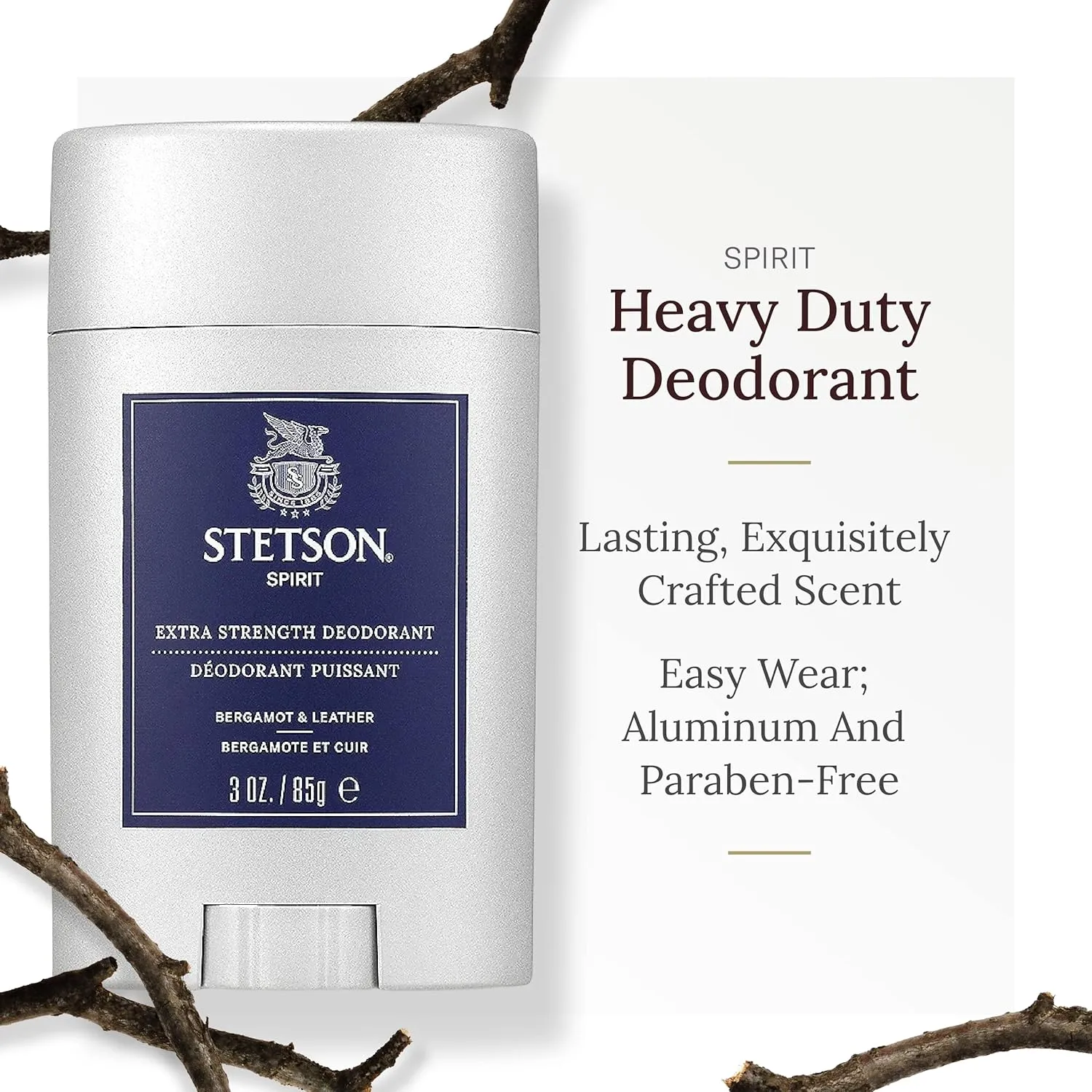 Stetson Personal Care Extra Strength Deodorant by Scent Beauty - Gel Men's Deodorant Stick for Grooming Kit - 3 oz - 3 Pack - Spirit