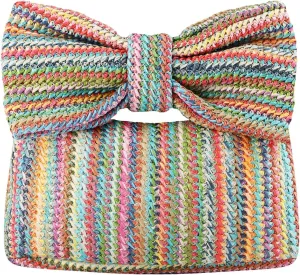 Straw Bow Clutch Purse Summer Handbag for Women 2024 Woven Beach Purse for Vacation Wedding