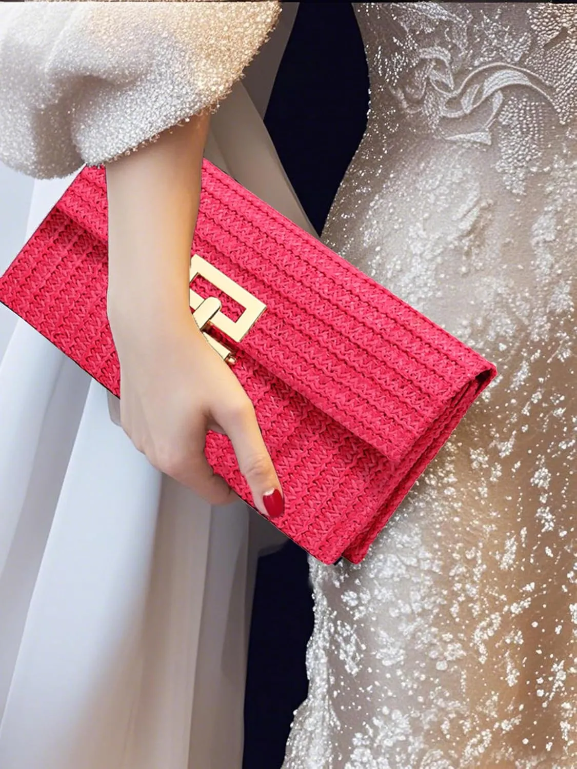 Straw Clutch Purse Crossbody Bag for Women Designer Evening Handbag Casual Summer Beach Straw Shoulder Bag