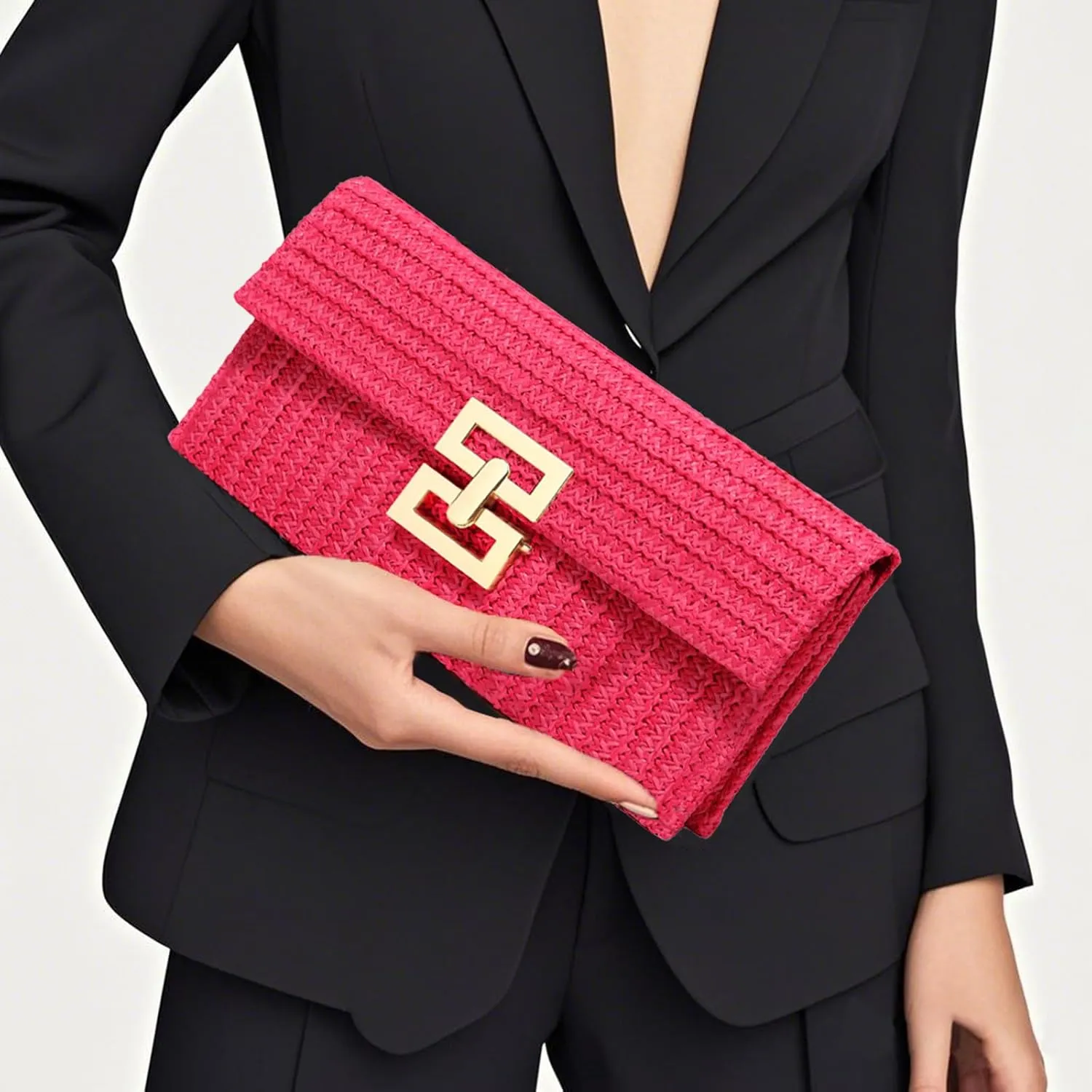 Straw Clutch Purse Crossbody Bag for Women Designer Evening Handbag Casual Summer Beach Straw Shoulder Bag
