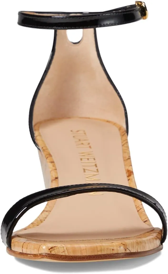 Stuart Weitzman Nudistcurve 50 Wedge Heels for Women - Leather Upper, Square-Toe with Thin Strap, and Adjustable Ankle Strap
