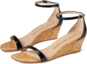 Stuart Weitzman Nudistcurve 50 Wedge Heels for Women - Leather Upper, Square-Toe with Thin Strap, and Adjustable Ankle Strap