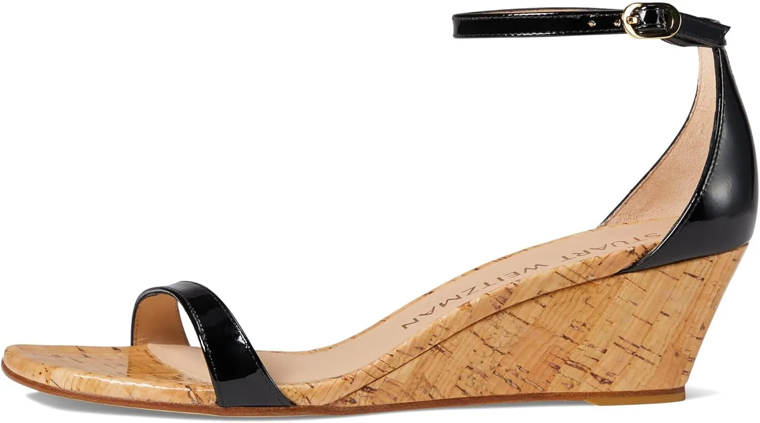 Stuart Weitzman Nudistcurve 50 Wedge Heels for Women - Leather Upper, Square-Toe with Thin Strap, and Adjustable Ankle Strap