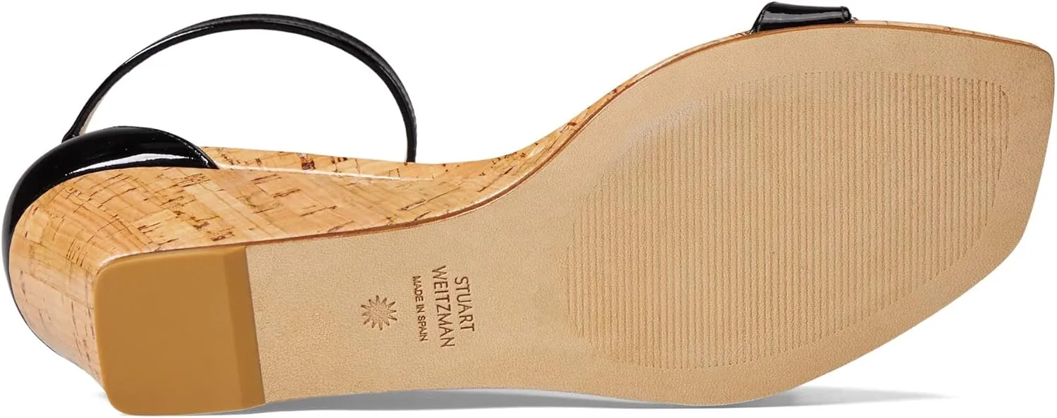 Stuart Weitzman Nudistcurve 50 Wedge Heels for Women - Leather Upper, Square-Toe with Thin Strap, and Adjustable Ankle Strap