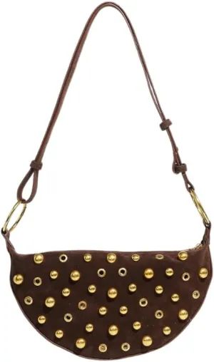 Studded Shoulder Purses for Women Gold Studs Punk Rock Y2k Suede Purse Handbags Trendy Purse 2025
