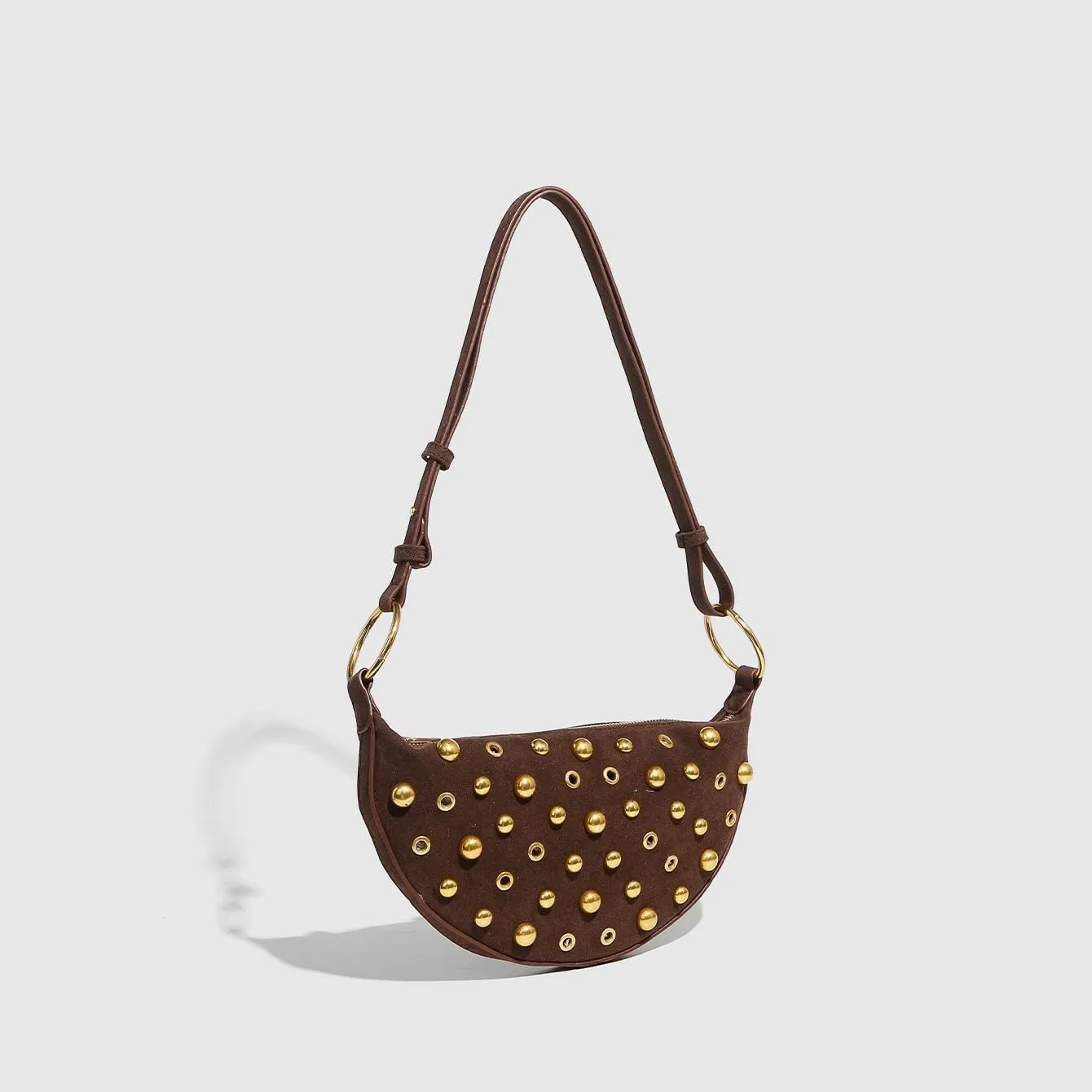 Studded Shoulder Purses for Women Gold Studs Punk Rock Y2k Suede Purse Handbags Trendy Purse 2025