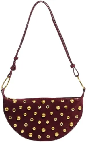Studded Shoulder Purses for Women Gold Studs Punk Rock Y2k Suede Purse Handbags Trendy Purse 2025