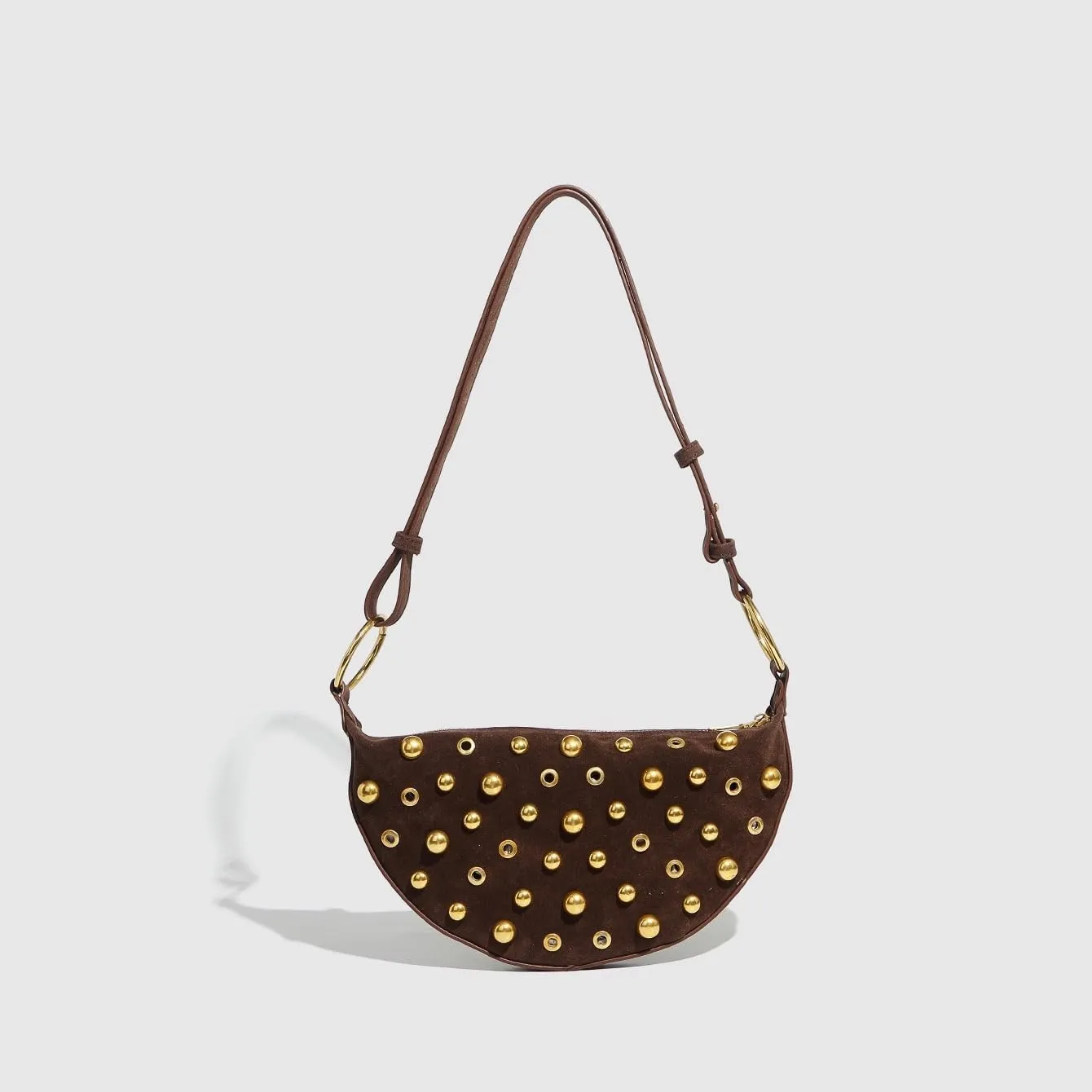 Studded Shoulder Purses for Women Gold Studs Punk Rock Y2k Suede Purse Handbags Trendy Purse 2025
