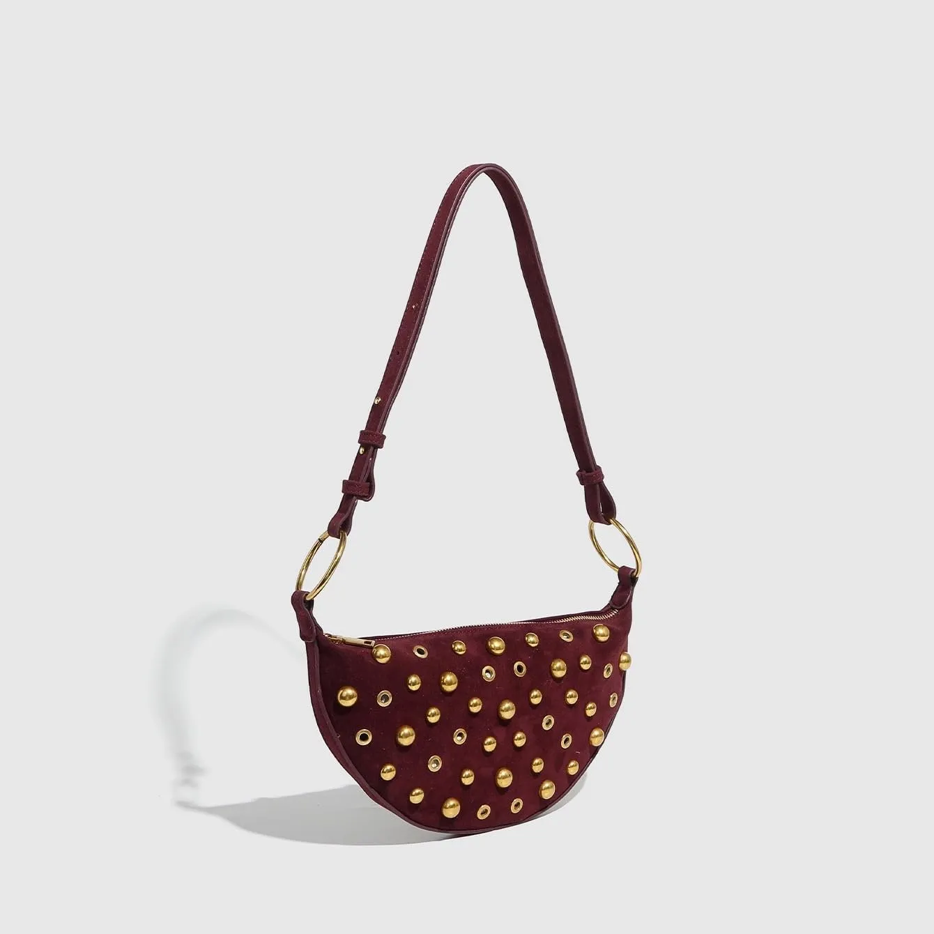 Studded Shoulder Purses for Women Gold Studs Punk Rock Y2k Suede Purse Handbags Trendy Purse 2025