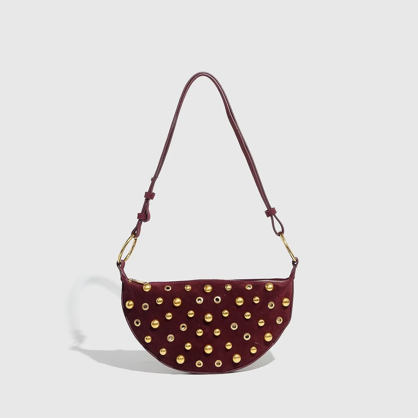 Studded Shoulder Purses for Women Gold Studs Punk Rock Y2k Suede Purse Handbags Trendy Purse 2025