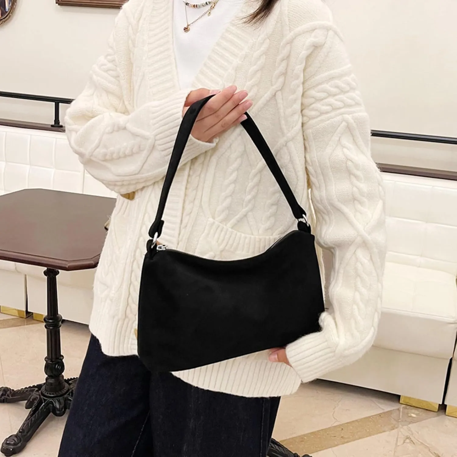 Stylish Small Suede Purse Vintage Inspired Plush Suede Mini Shoulder Bag for Women 2025 Fall Winter Handbag Clutch