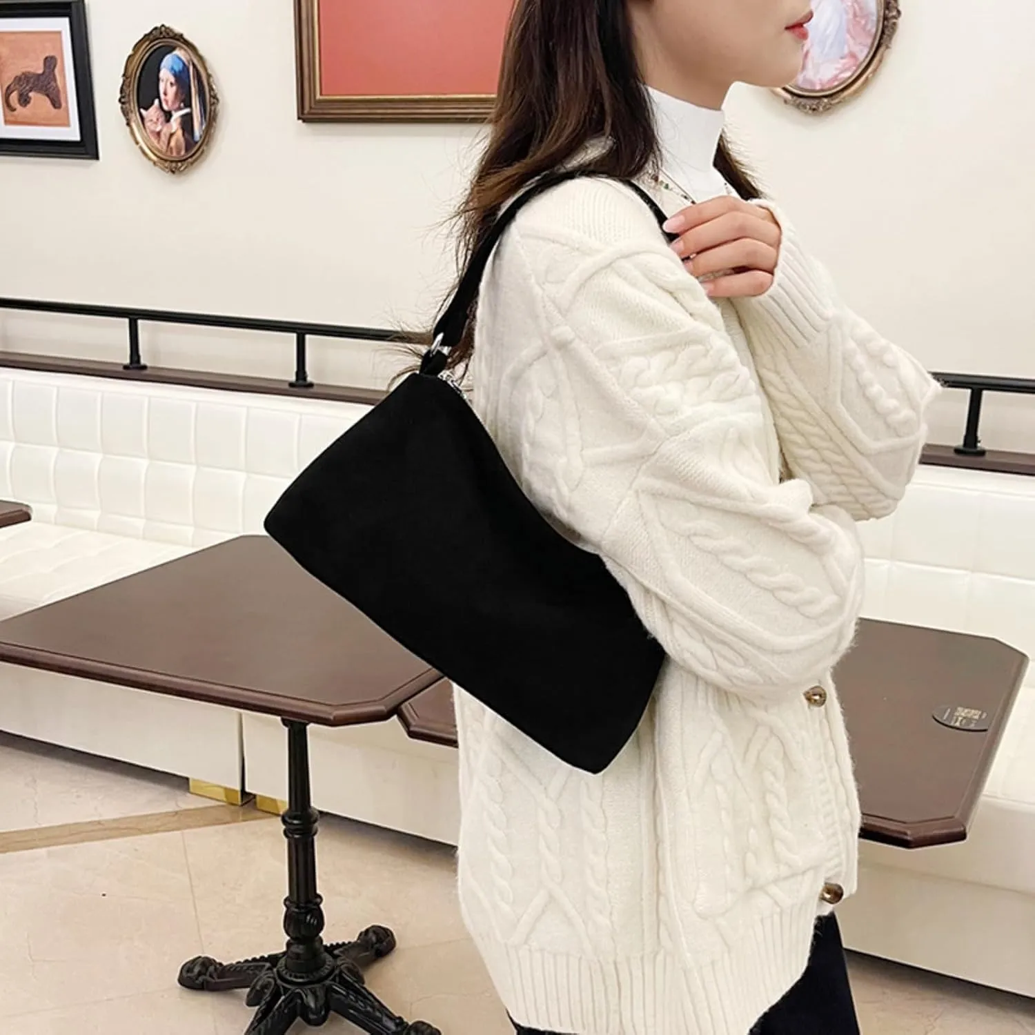 Stylish Small Suede Purse Vintage Inspired Plush Suede Mini Shoulder Bag for Women 2025 Fall Winter Handbag Clutch