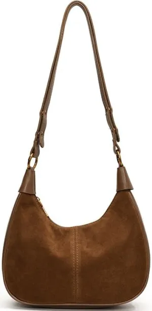Suede Bags for Women Brown Suede Purse Suede Shoulder Bag Fall Purses Handbag Crescent Half Moon Bag Hobo Handbag (Brown)