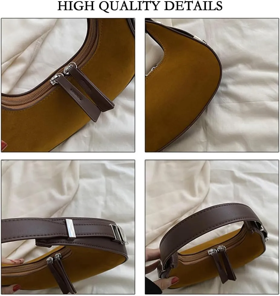 Suede Crescent Tote Bag for Women Retro Suede Hobo Shoulder Handbag and Purse Half Moon Suede Clutch Bag Daily Purse