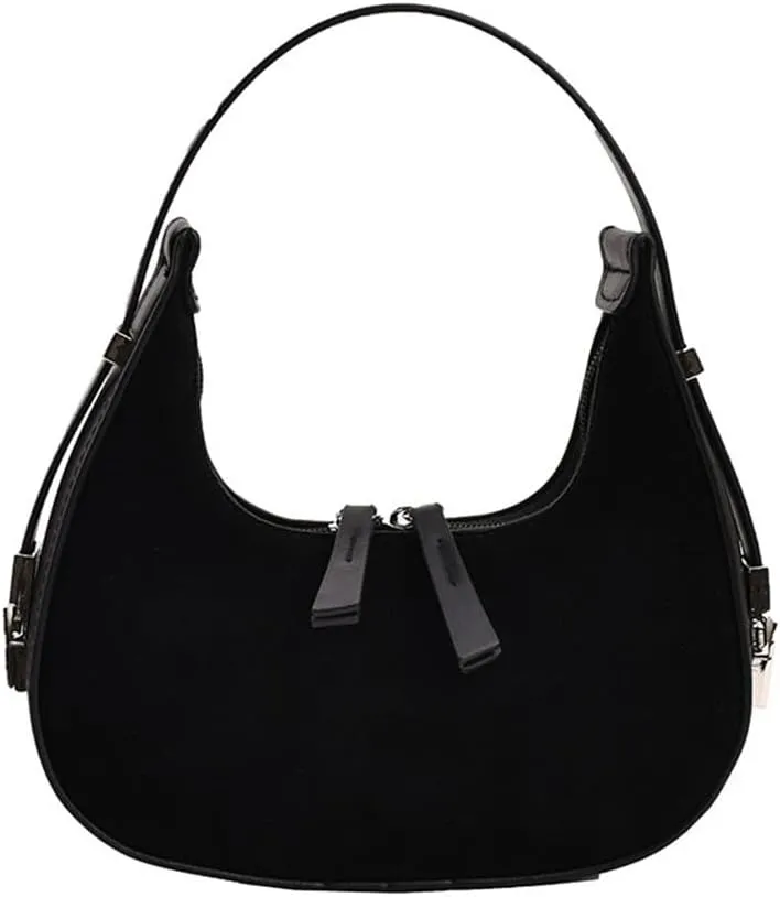 Suede Crescent Tote Bag for Women Retro Suede Hobo Shoulder Handbag and Purse Half Moon Suede Clutch Bag Daily Purse