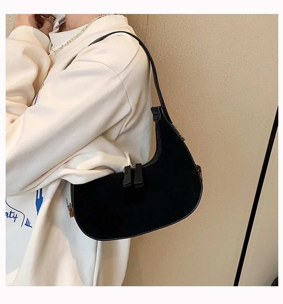 Suede Crescent Tote Bag for Women Retro Suede Hobo Shoulder Handbag and Purse Half Moon Suede Clutch Bag Daily Purse