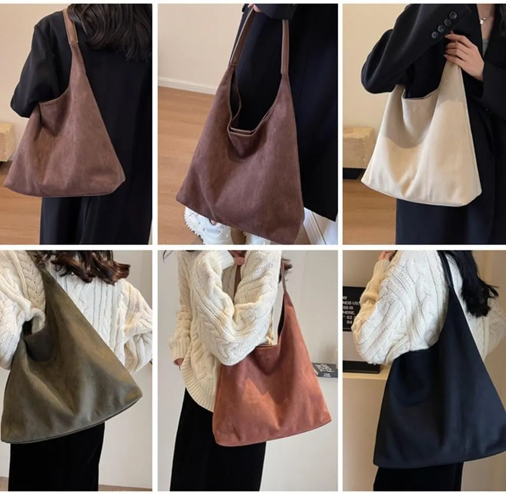 Suede Hobo Bag,Suede Purse,Suede Slouchy Shoulder Bag,Chocolate Brown Suede Tote,Suede Handbags Crossbody Bags (Brown)