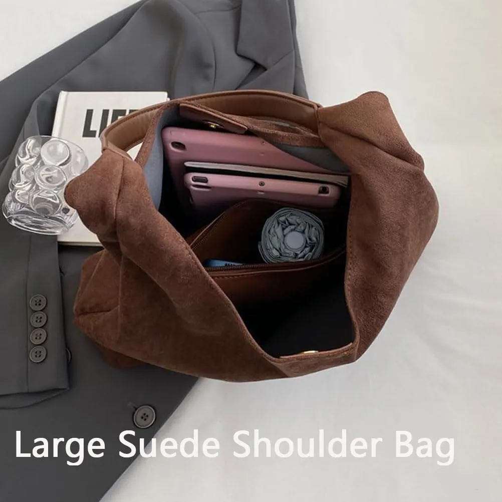 Suede Hobo Bag,Suede Purse,Suede Slouchy Shoulder Bag,Chocolate Brown Suede Tote,Suede Handbags Crossbody Bags (Brown)