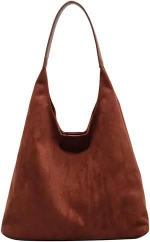 Suede Hobo Bag,Suede Purse,Suede Slouchy Shoulder Bag,Chocolate Brown Suede Tote,Suede Handbags Crossbody Bags (Brown)