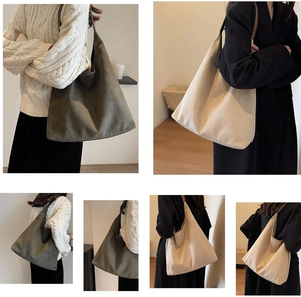 Suede Hobo Bag,Suede Purse,Suede Slouchy Shoulder Bag,Chocolate Brown Suede Tote,Suede Handbags Crossbody Bags (Brown)