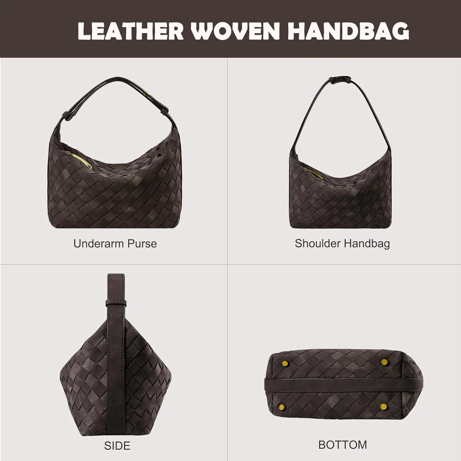 Suede Leather Handbag for Women, Leather Woven Bag, Small Clutch Bag Suede Handbag, Underarm Purse Top-Handle Handbag