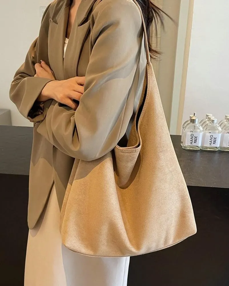 Suede Slouchy Women's Tote Shoulder Satchel Large Brown Office Travel Underarm Bag