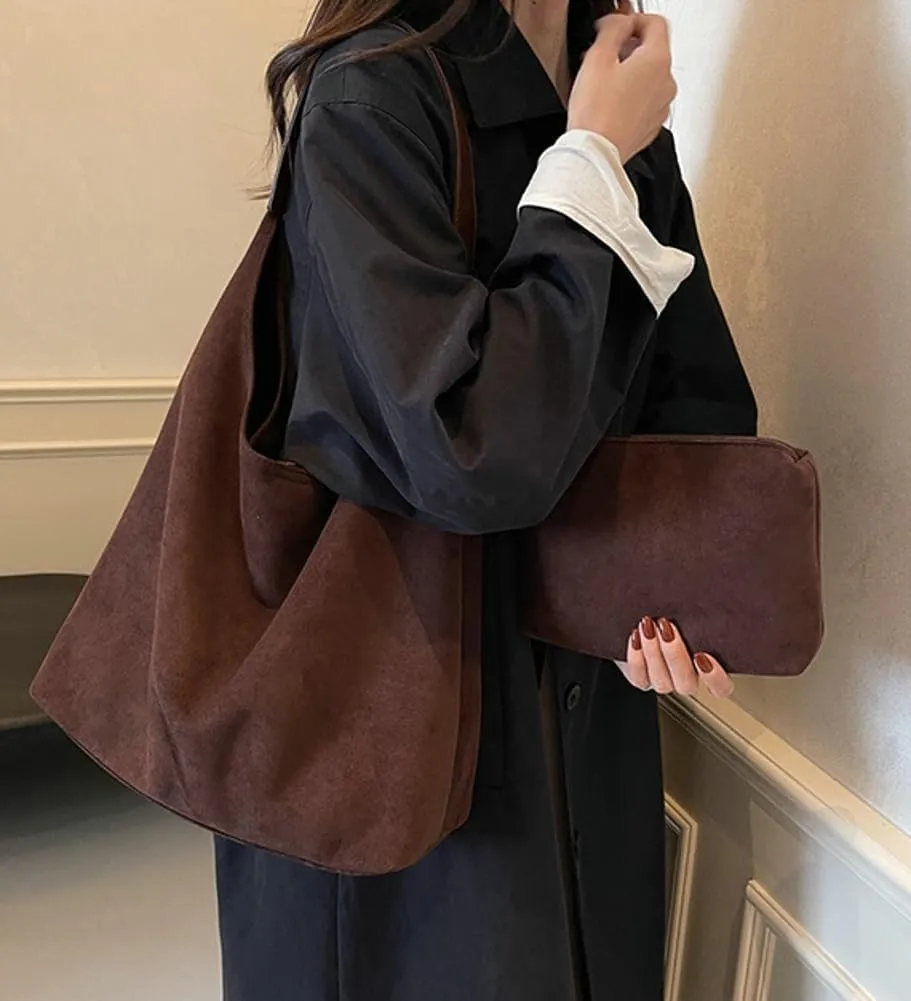 Suede Slouchy Women's Tote Shoulder Satchel Large Brown Office Travel Underarm Bag