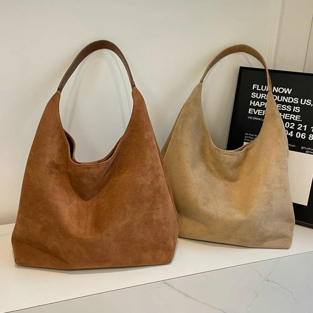 Suede Slouchy Women's Tote Shoulder Satchel Large Brown Office Travel Underarm Bag