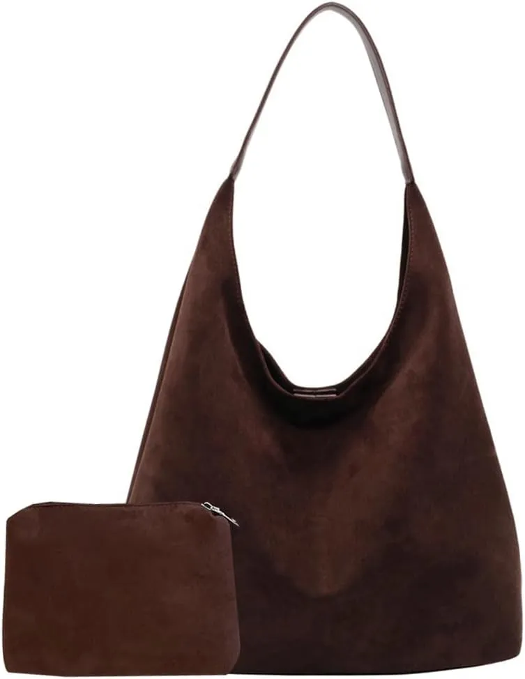 Suede Slouchy Women's Tote Shoulder Satchel Large Brown Office Travel Underarm Bag
