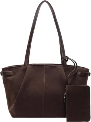 Suede Tote Bag for Women, Womens Purse Slouchy Hobo Handbag Brown Retro Top Handle Bag, Fashion Shoulder Satchel Work Bags