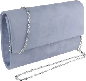 SUMAC Blue Suede Clutch Purse Shoulder Chain Evening Handbag for Outdoors, Events with 3 Carying Options