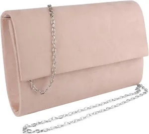 SUMAC Blue Suede Clutch Purse Shoulder Chain Evening Handbag for Outdoors, Events with 3 Carying Options