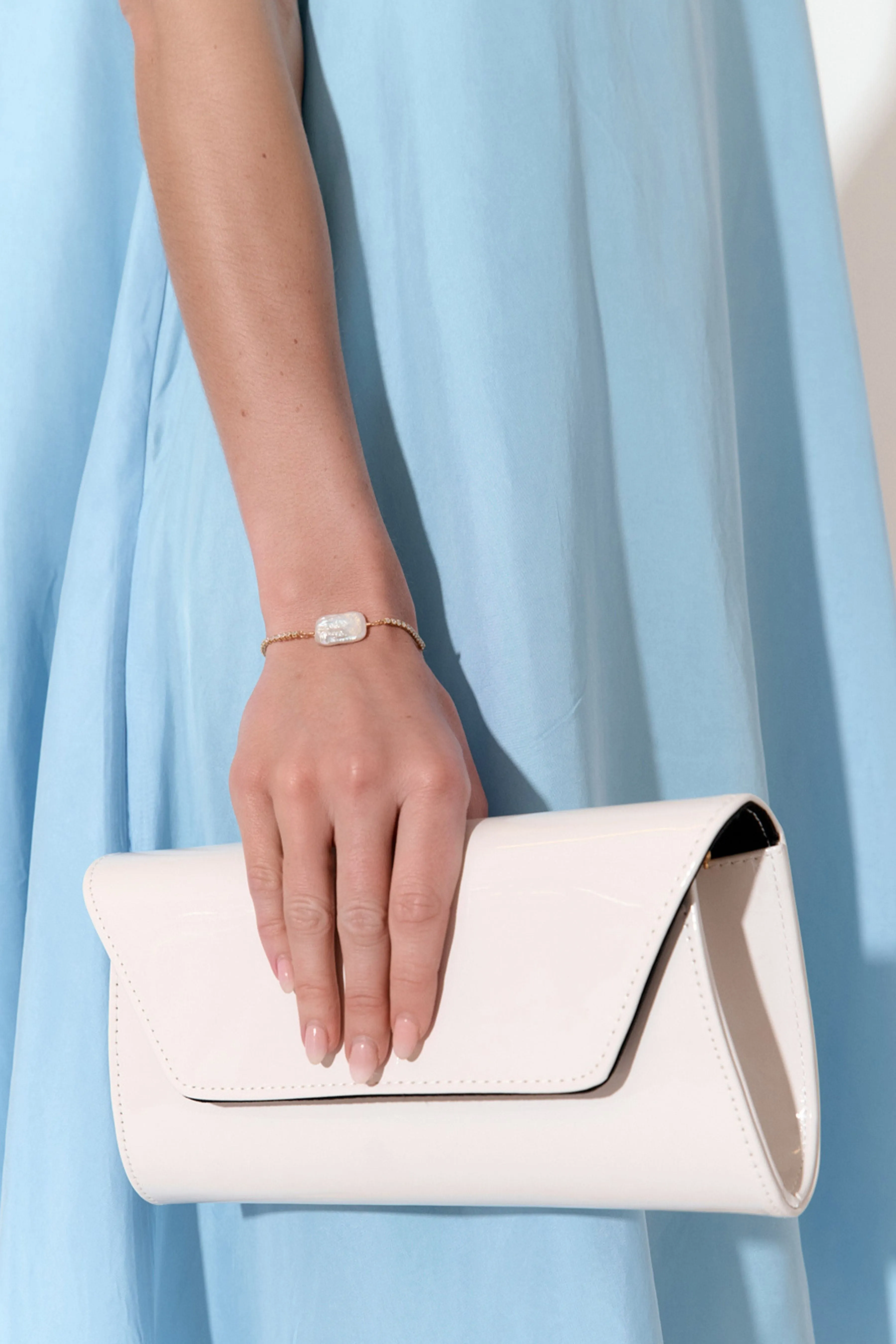 Suzie Gloss Foldover Clutch - Stone