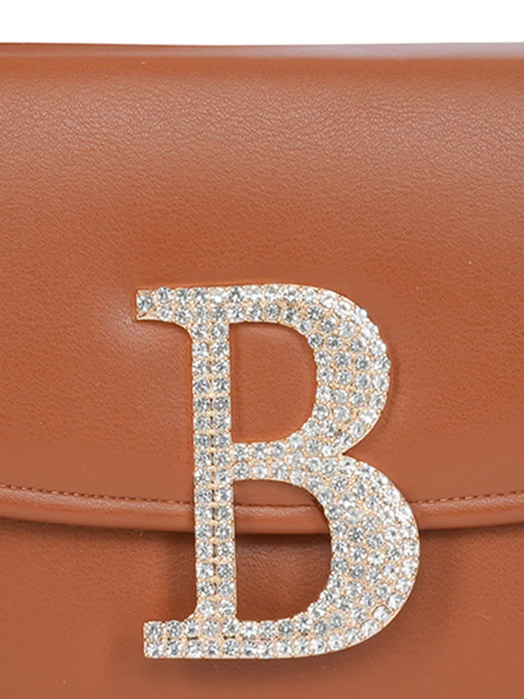 Tan B Alphabhet Intial Embellised Flap Bag