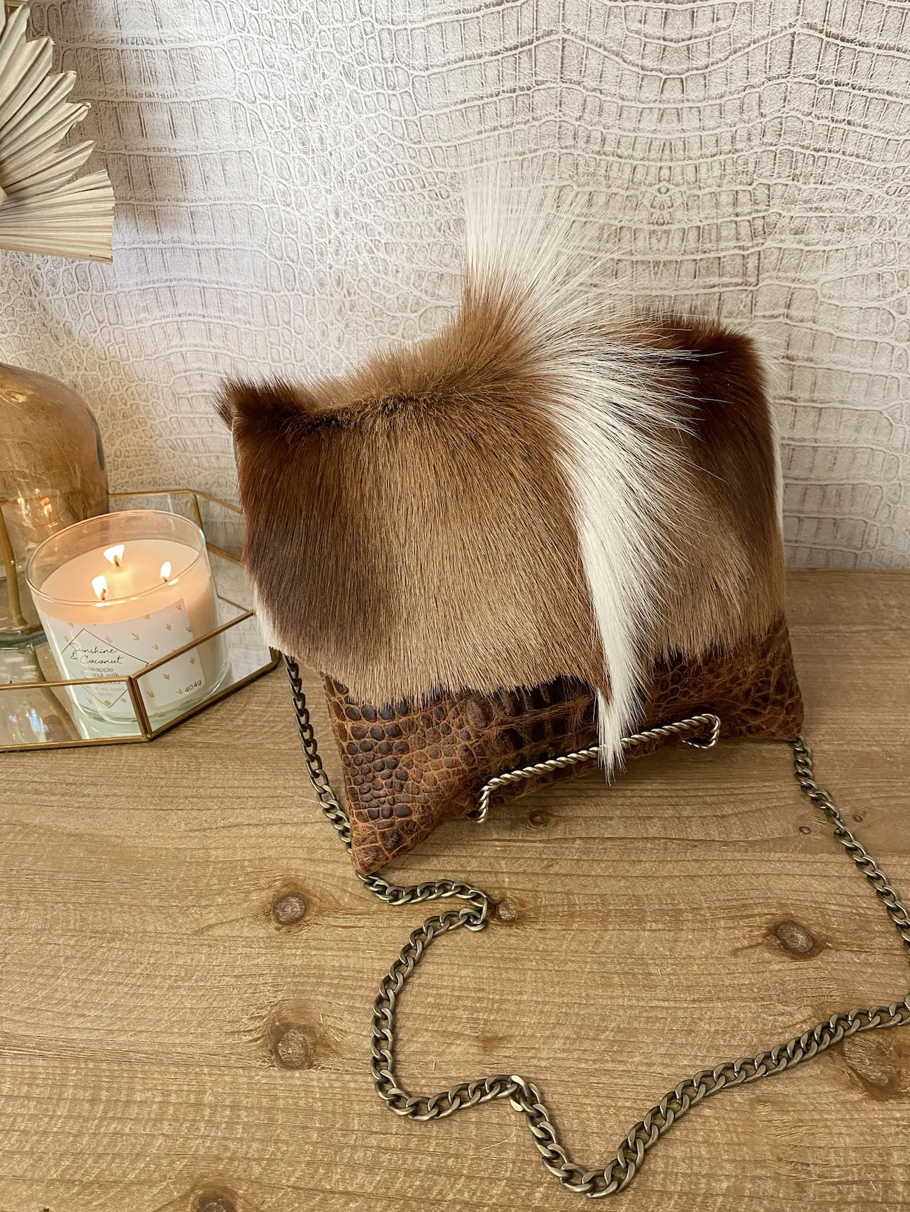 Tan Croc With Springbok Clutch/Crossbody