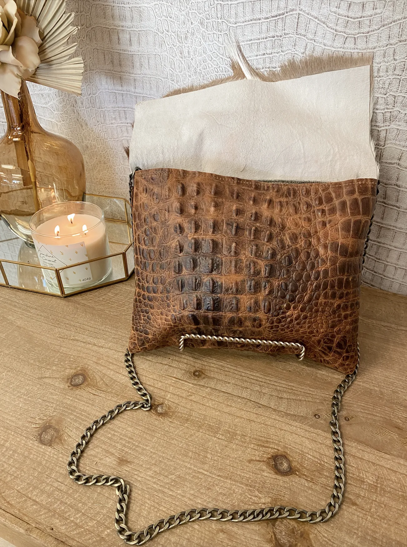 Tan Croc With Springbok Clutch/Crossbody