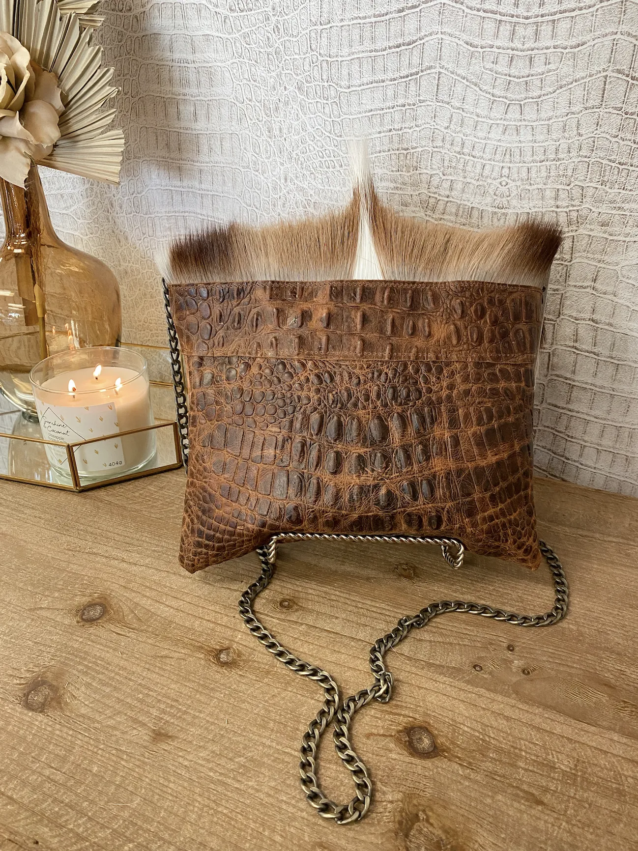 Tan Croc With Springbok Clutch/Crossbody